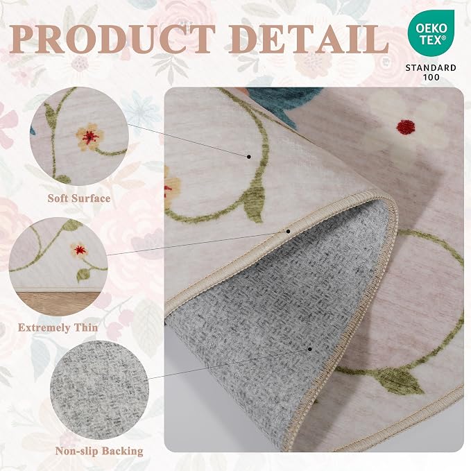 DUKINO 4x6 Feet Office Chair Mat, Lightweight Non Slip Washable Floral Area Rug - Image 5