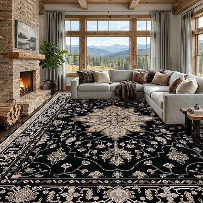 RELEANY Area Rugs Large 9'x12' Washable Non-Slip, Floral Vintage Distress by RELEANY