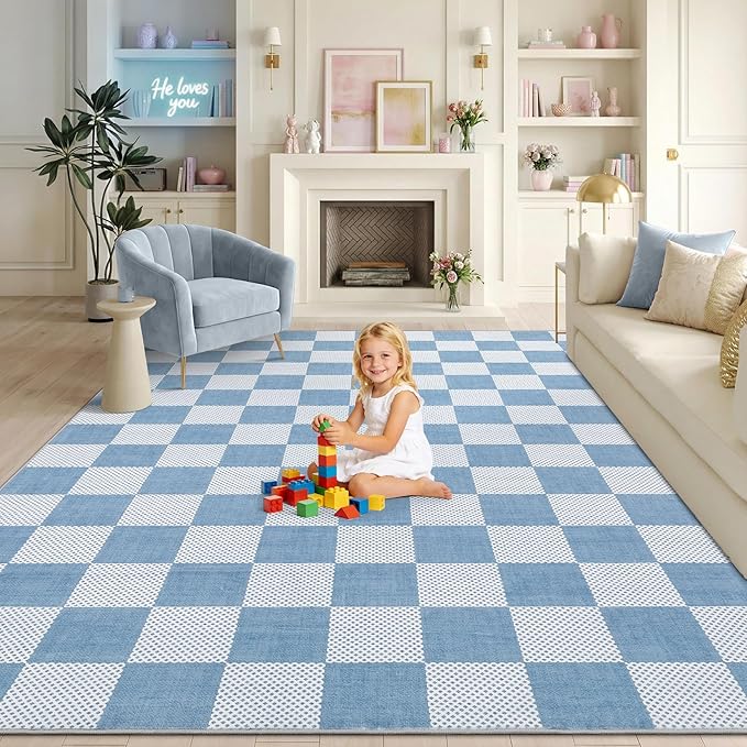 GarveeHome Checkered Light Blue and White 8x10 Area Rugs by GarveeHome