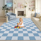 GarveeHome Checkered Light Blue and White 9x12 Area Rugs by GarveeHome