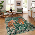 Moynesa Tiger 5x7 Area Rug, Boho Washable Living Room Rug, Non Slip Green Rugs by Moynesa