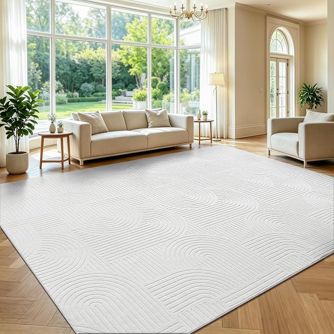 Pauwer 9x12 Washable Area Rugs for Living Room Modern White Solid Color Soft by Pauwer