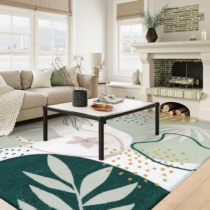 Lahome Green 10x14 Rug for Living Room, Large Washable Area Rug Non-Slip - Image 2