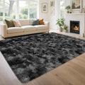 Plush 8x10 Area Rug for Living Room, Tie-Dyed Dark Grey Black 8x10 Shag Rug for by TENNOLA