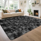 Plush 8x10 Area Rug for Living Room, Tie-Dyed Dark Grey Black 8x10 Shag Rug for by TENNOLA