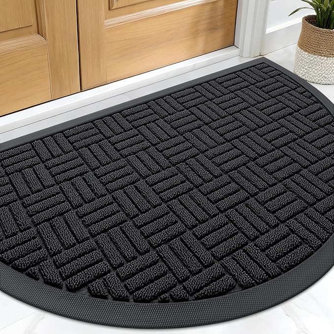 OLANLY Half Circle Door Mat Outside Entrance 29.5x17, Heavy Duty Sturdy Natural by OLANLY