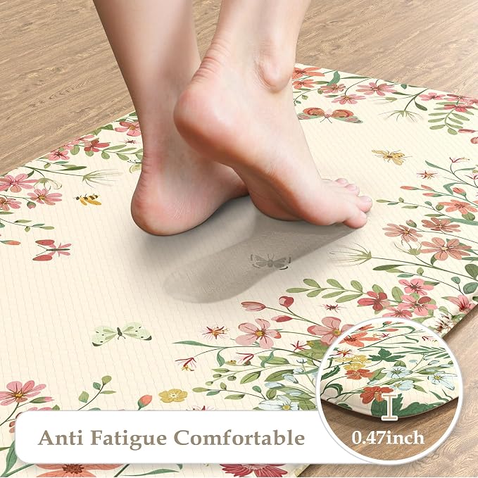 KIMODE Kitchen Mats for Floor Anti Fatigue, Flower Butterfly Kitchen Rugs Sets - Image 3