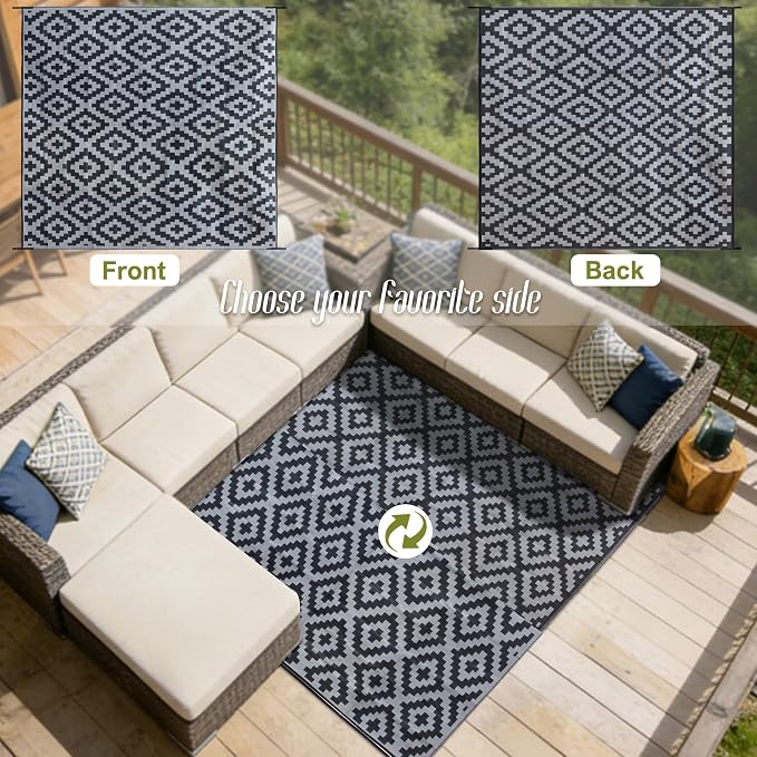 SAND MINE Waterproof Outdoor Rug, Plastic Reversible Rug, Modern Area Rug - Image 3