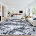 10x12 Area Rugs for Living Room Washable: Abstract Soft Thin Low Pile Black Rug by Oriannal