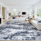 10x12 Area Rugs for Living Room Washable: Abstract Soft Thin Low Pile Black Rug by Oriannal