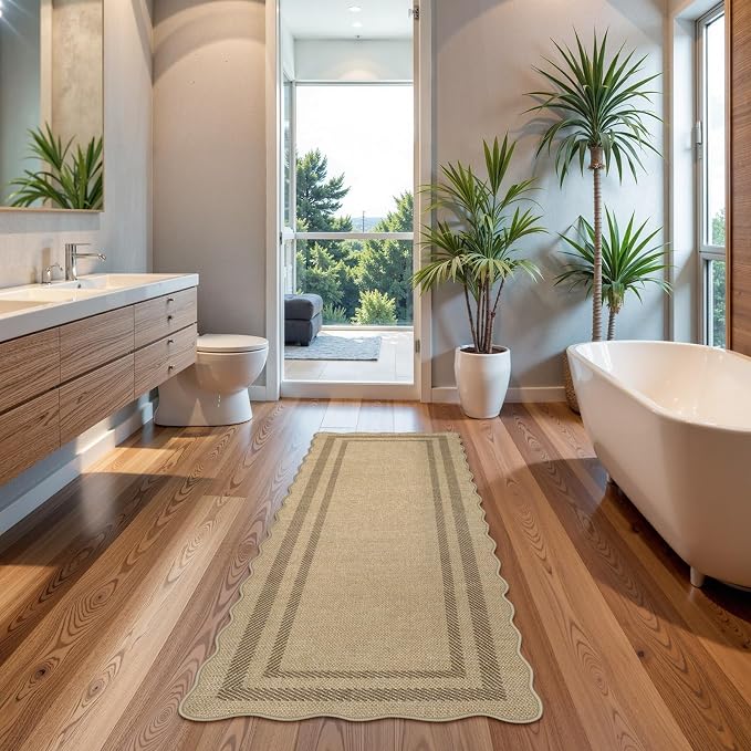 LIVEBOX Scalloped Washable 2x6 Kitchen Runner Rug, Easy Jute Geometric Tan Rugs - Image 3