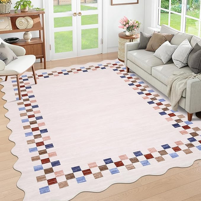 GarveeHome Washable Rug 5x7 for Living Room Large Bedroom Scalloped Rug Non by GarveeHome