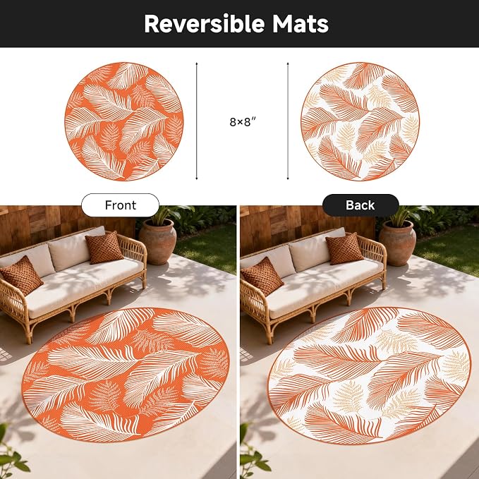 Pauwer Waterproof Outdoor Rug 8ft, Reversible Plastic Straw Patio Camping Rug - Image 2