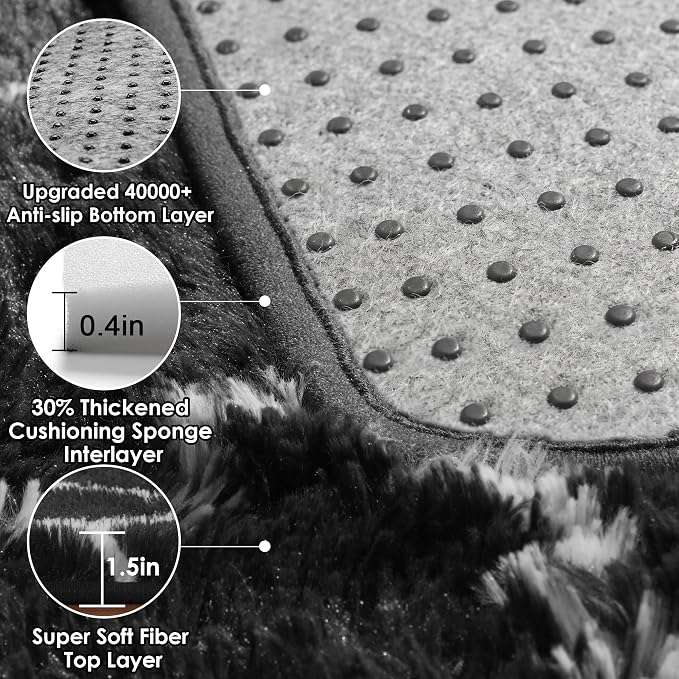ONASAR 6x9 Area Rugs for Living Room Bedroom, Large Fluffy Black and White - Image 4