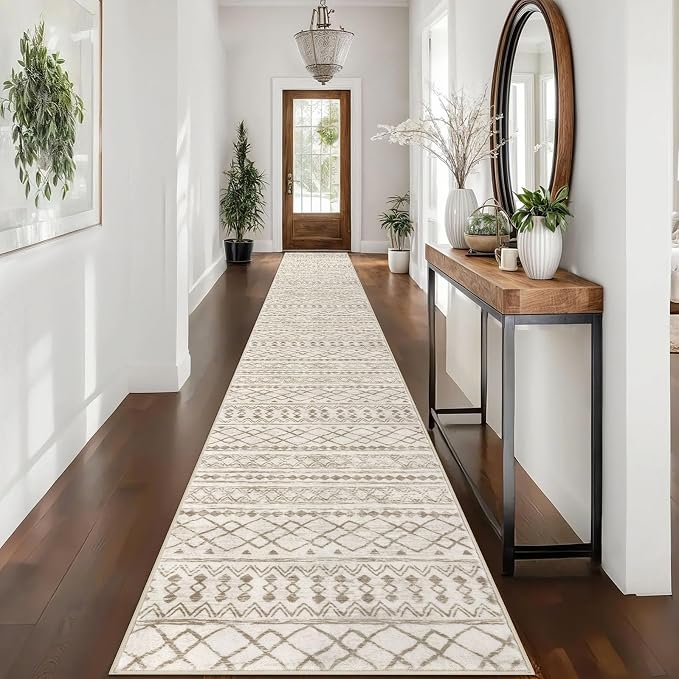 KUTA Boho Runners for Hallways 2.6x16 ft Moroccan Beige Washable Long Hall by KUTA