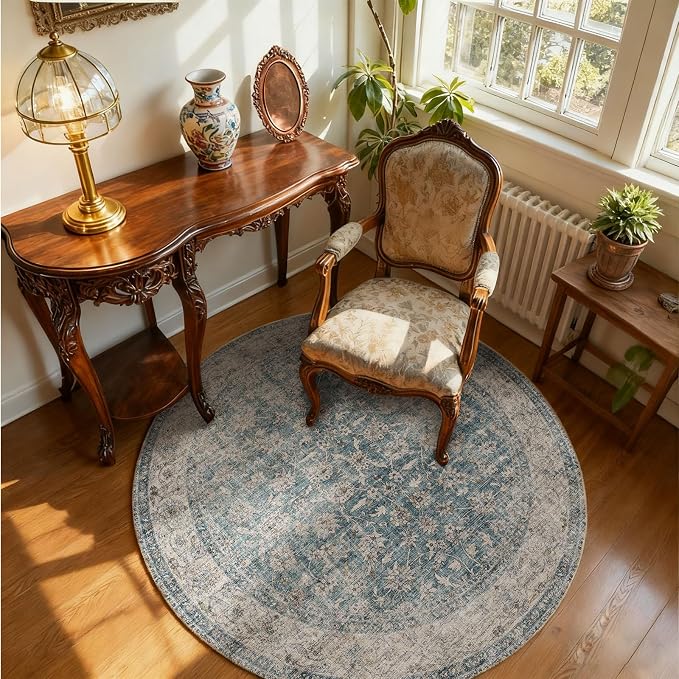 4x4 Round Living Room Rug: Washable Bedroom Rug Stain Resistant Boho Rug Non - Image 2