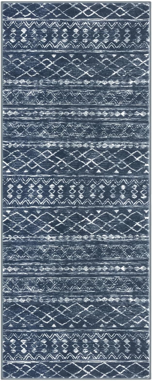 KUTA Moroccan Washable Runner Rug 2.6x8, Non-Slip Vintage Navy Blue Boho - Image 8