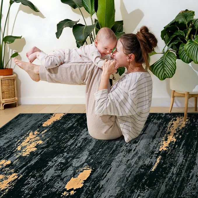Toneed Abstract Area Rug Modern Washable Rug Soft Non Slip Rug Low Pile - Image 4