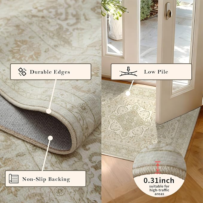 Latte&Fog 5x7 Area Rugs for Living Room, Vintage Beige Washable Rug, Boho - Image 6