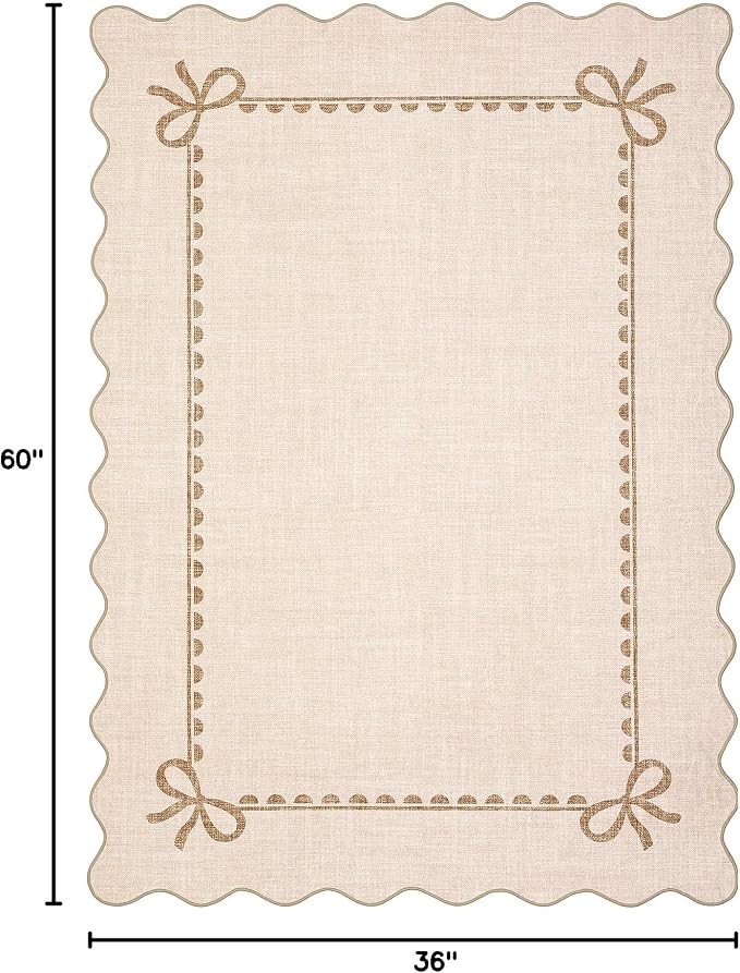 GarveeHome Scalloped Bow Rug for Living Room, Solid Beige Rug for Dorm - Image 2