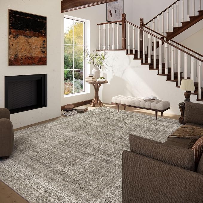 Washable Area Rugs for Living Room: 9x12 Bedroom Rug Boho Vintage Area Rug - Image 2