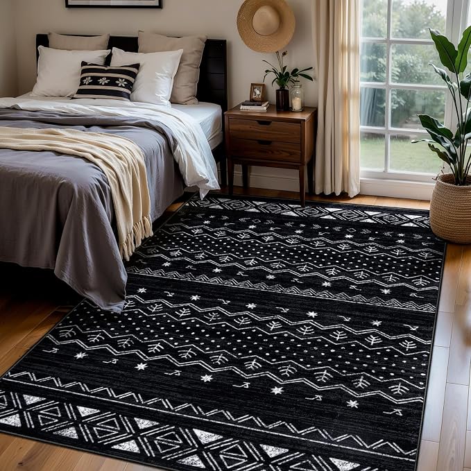 SERISSA 4x6 Area Rugs for Living Room, Washable Non-Slip Black and White Boho - Image 2