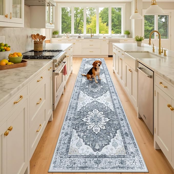 RELEANY Area Rugs Runner 3'x10' Washable Non-Slip, Floral Vintage Distress by RELEANY