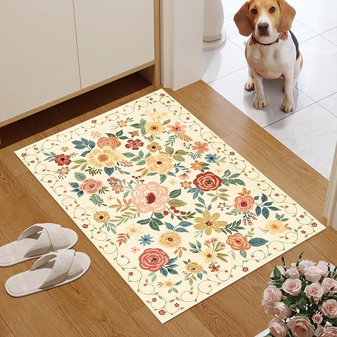 DUKINO 2x3 Rugs for Entryway, Floral Indoor Washable Door Mat, Non Slip Boho - Image 3