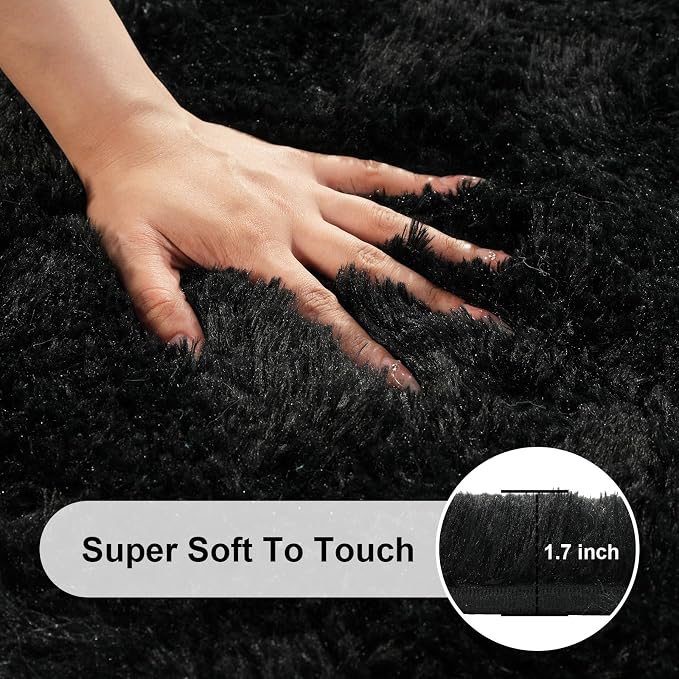 Black Rugs for Bedroom, 4x6 Fluffy Area Rugs for Living Room, Small Fuzzy Shag - Image 2