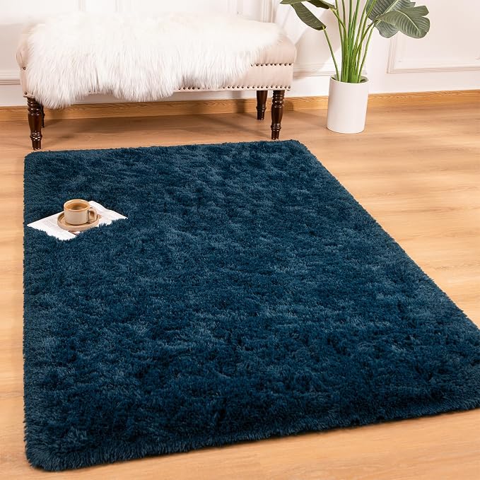Andecor Shag Area Rug for Living Room, 5x8 Feet Navy Blue Soft Fluffy Indoor - Image 8