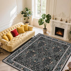 Vintage Black Living Room Rug, 8x10 Washable Area Rugs - Image 4