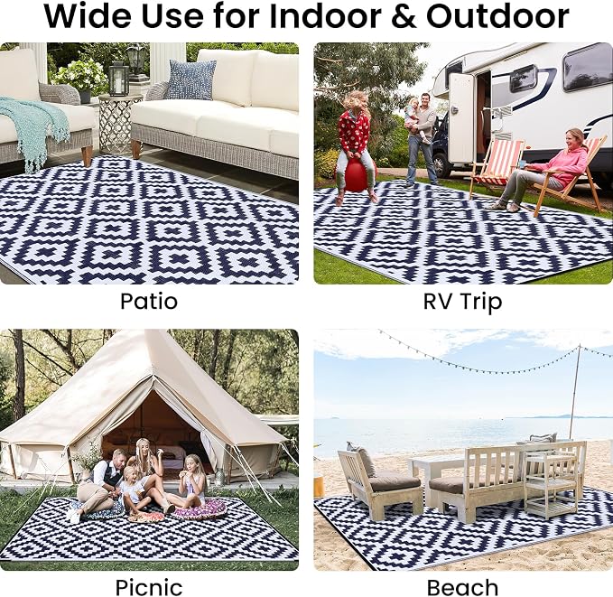 Smiry Waterproof Outdoor Rug 9x12 ft, Reversible Plastic Straw Patio Camping - Image 8