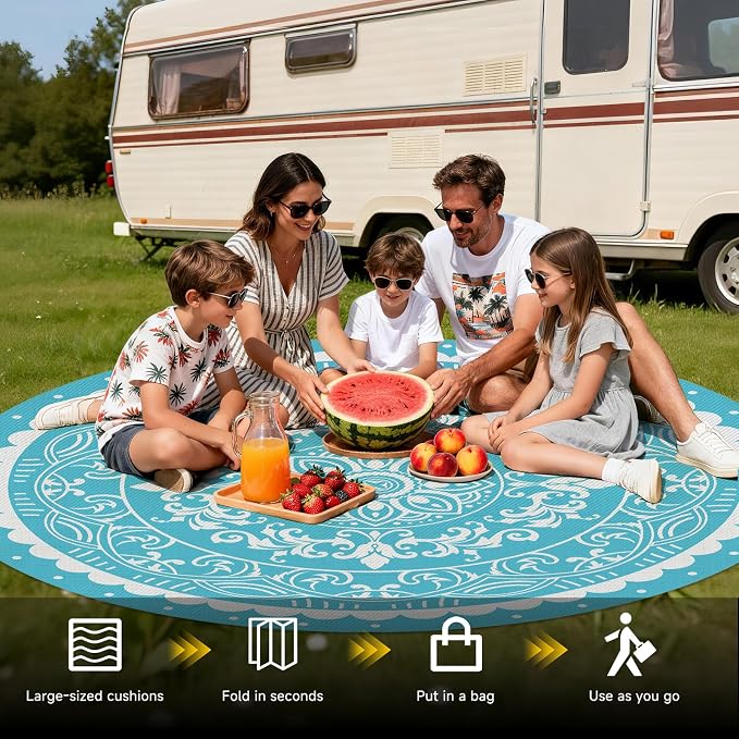 Pauwer Waterproof Outdoor Rug 8ft, Reversible Plastic Straw Patio Camping Rug - Image 5
