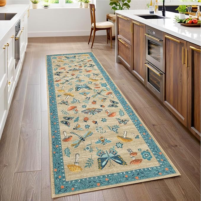 Mushroom Insect 2x6 Runner Rug for Hallway Washable Kitchen Rugs Non Slip by ROYHOME