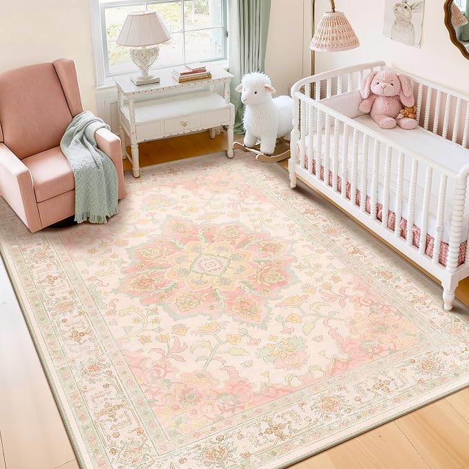 CAPALOCA Machine Washable Rugs Nursery Rug 4x6 Cute Girl Non Slip Low Pile - Image 9