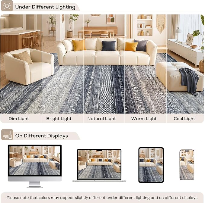 6x8 Area Rugs Living Room: Washable Boho Large Neutral Soft Rug Modern Stain - Image 9