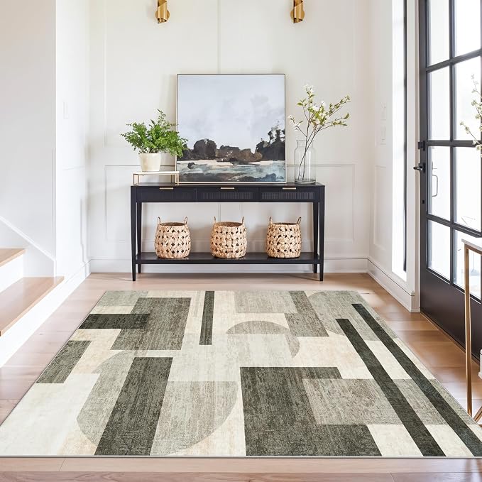 4x5 Washable Entryway Office Rug: Mid Century Modern Area Rugs Geometric Non - Image 3