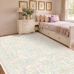 Light Pink 6x9 Girl Bedroom Rug Low Pile & Soft, Botanical Floral Washable by Evyhood