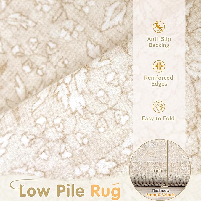 Washable Rug 8x10 Area Rugs: Vintage Floral Rugs - Image 3