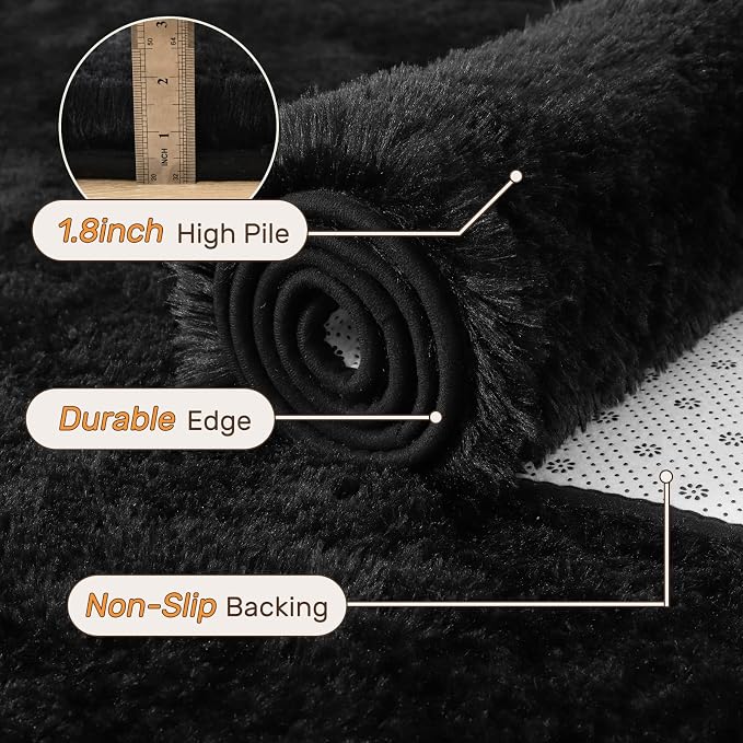 5x7 Black Area Rugs for Living Room, Large Fluffy Shag Bedroom Rugs Non-Slip - Image 4