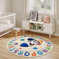 Washable Alphabet ABC Round Rug 3.4ft, Kids Astronaut Space Circle Carpet by KiginaraArt