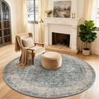 4x4 Round Living Room Rug: Washable Bedroom Rug Stain Resistant Boho Rug Non by palohom