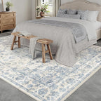 12x15 Neutral Area Rug Blue Vintage Living Room Bedroom Washable Carpet - Image 2