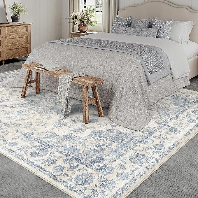 10x12 Neutral Area Rug Blue Vintage Living Room Bedroom Washable Carpet - Image 2