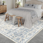 10x14 Neutral Area Rug Blue Vintage Living Room Bedroom Washable Carpet - Image 2