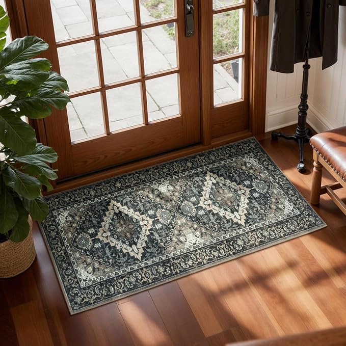 Lessymo 2 x 4 Entryway Rug, Machine Washable Area Rugs Boho Faux Wool Low Pile by Lessymo