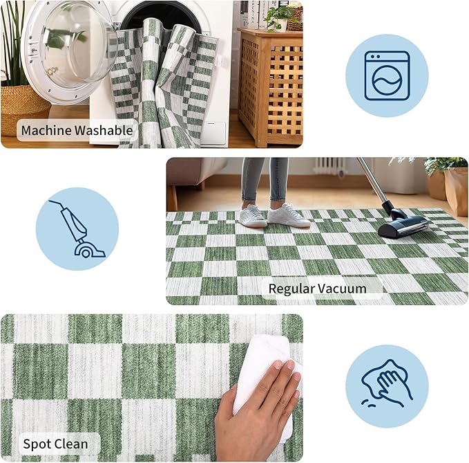 GarveeHome Sage Green Checkered Rug 4×6 Area Rugs - Image 7