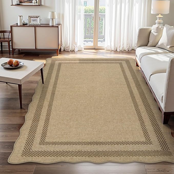 LIVEBOX Scalloped Washable 5x7 Rug, Easy Jute Tan Rugs - Image 9