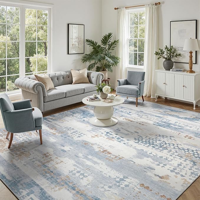 DCX Abstract Area Rug 8x10, Washable Blue Modern Rug by DCXWashableRug