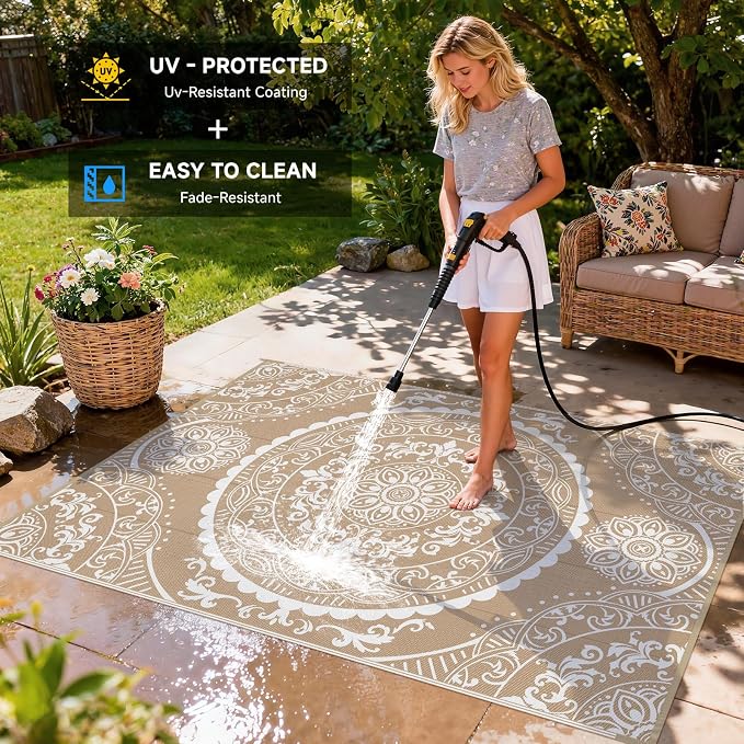 Pauwer Waterproof Outdoor Rug 6x9, Reversible Plastic Straw Patio Camping Rug - Image 4